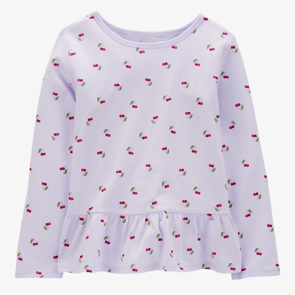 Carter's UGC Girls Sz Large Purple Cherry Print Long Sleeve Tee Red Green Poplin